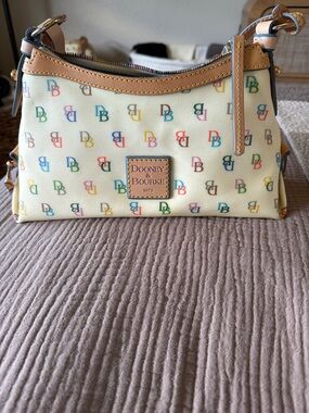 Dooney & Bourke Cream Multicolor Logo Crossbody with Tan Trim